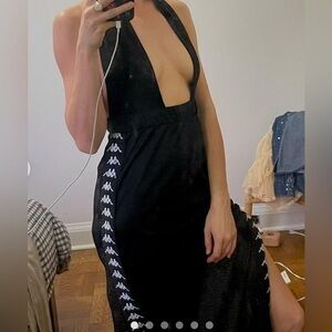 VTG Kappa Track Skirt Black White Button Snaps Adjustable size Large 2000s Y2K